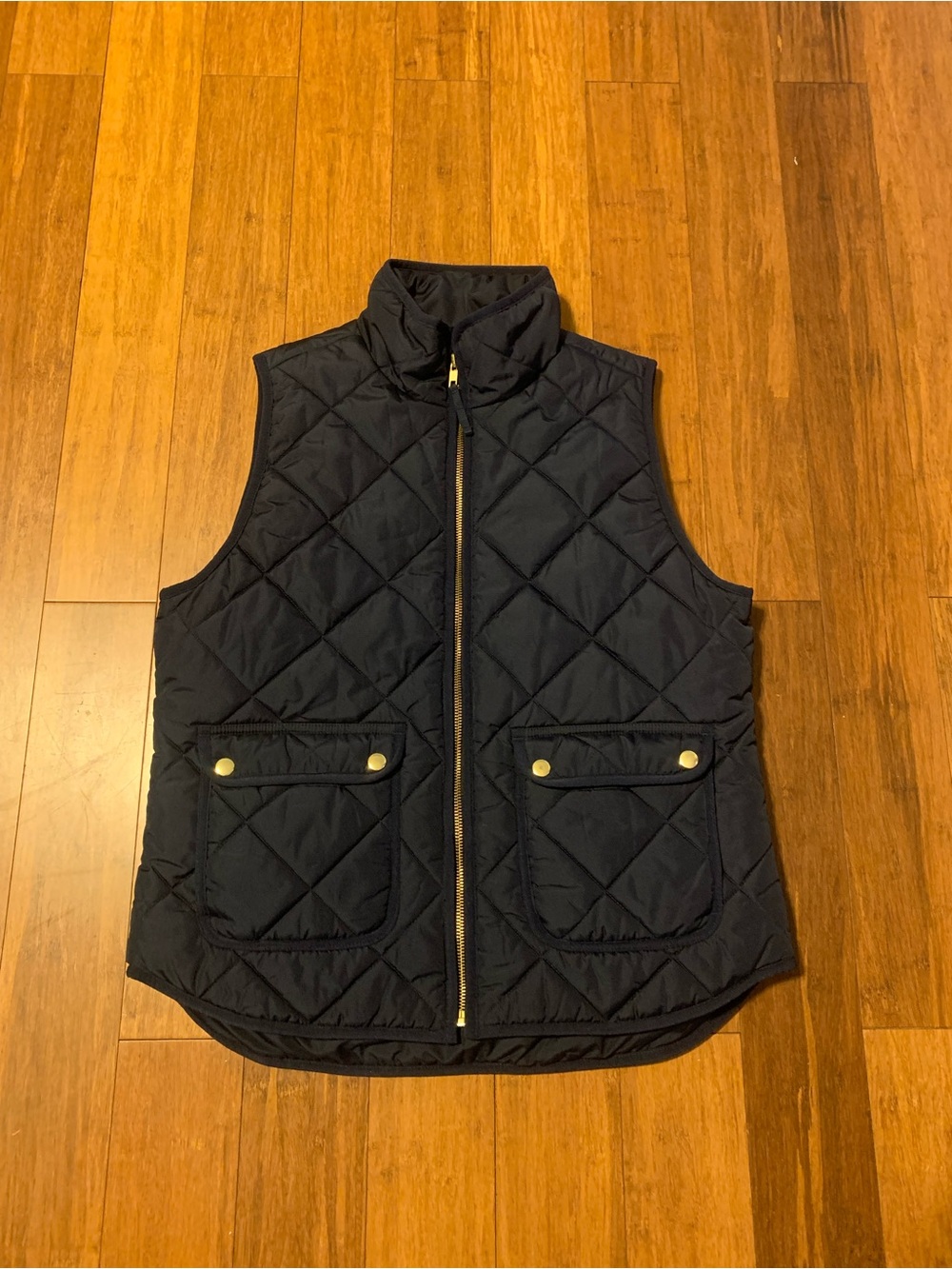 J. Crew Black Quilted Diamond Puffer Vest with Gold Hardware